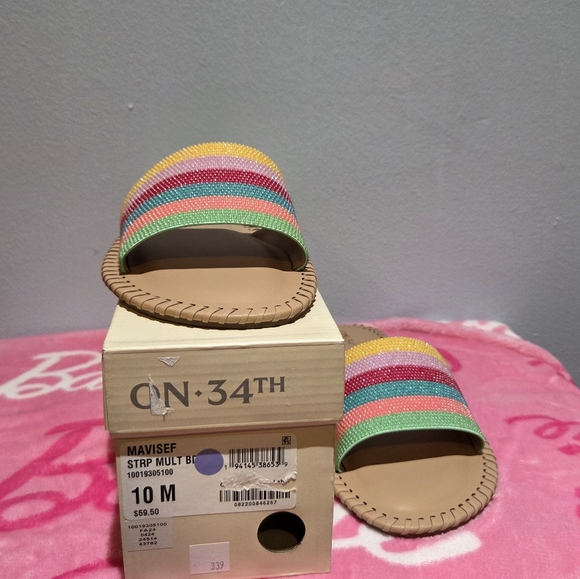 On 34th Women's Mavise Beaded Flat Beaded Striped Slide Sandals, Size 10M - Picture 3 of 4